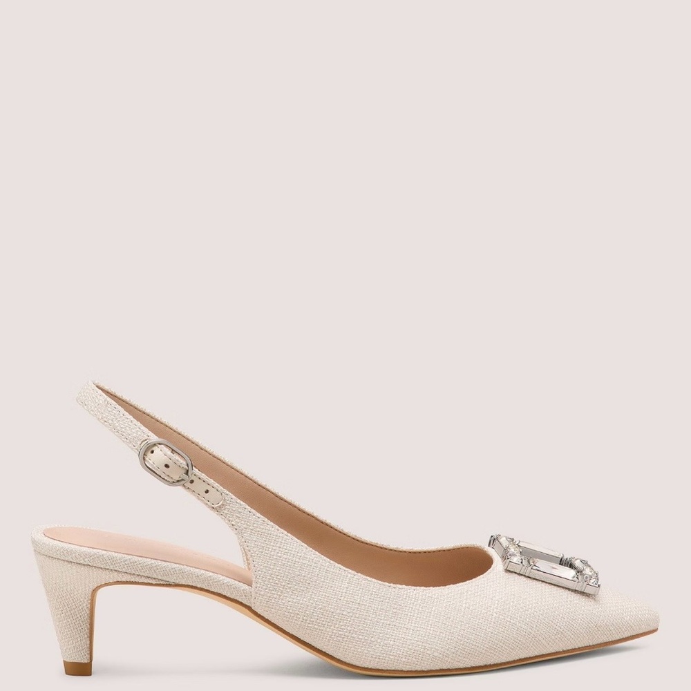 Stuart Weitzman Cream June Slingback 50 Silver Buckle